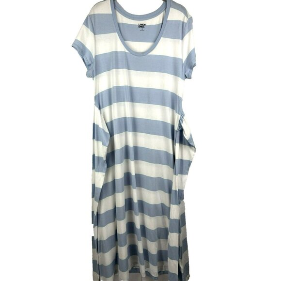 Lands End Women's‎ Maxi Dress M Blue White Stripe Wrap Belt Soft Stretch Beach - Picture 7 of 9
